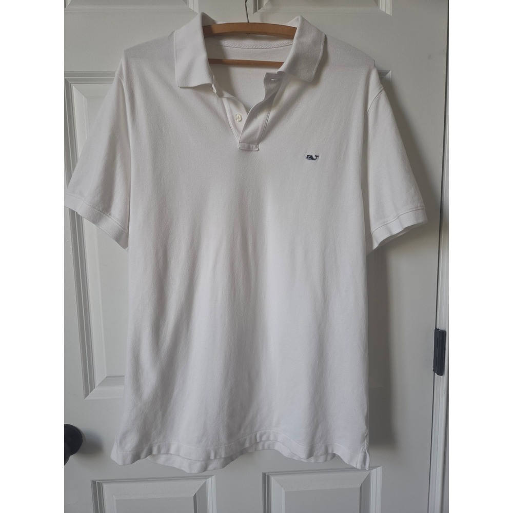 Vineyard Vines Men's Large Coastal Preppy White Polo Whale Logo Short Sleeve